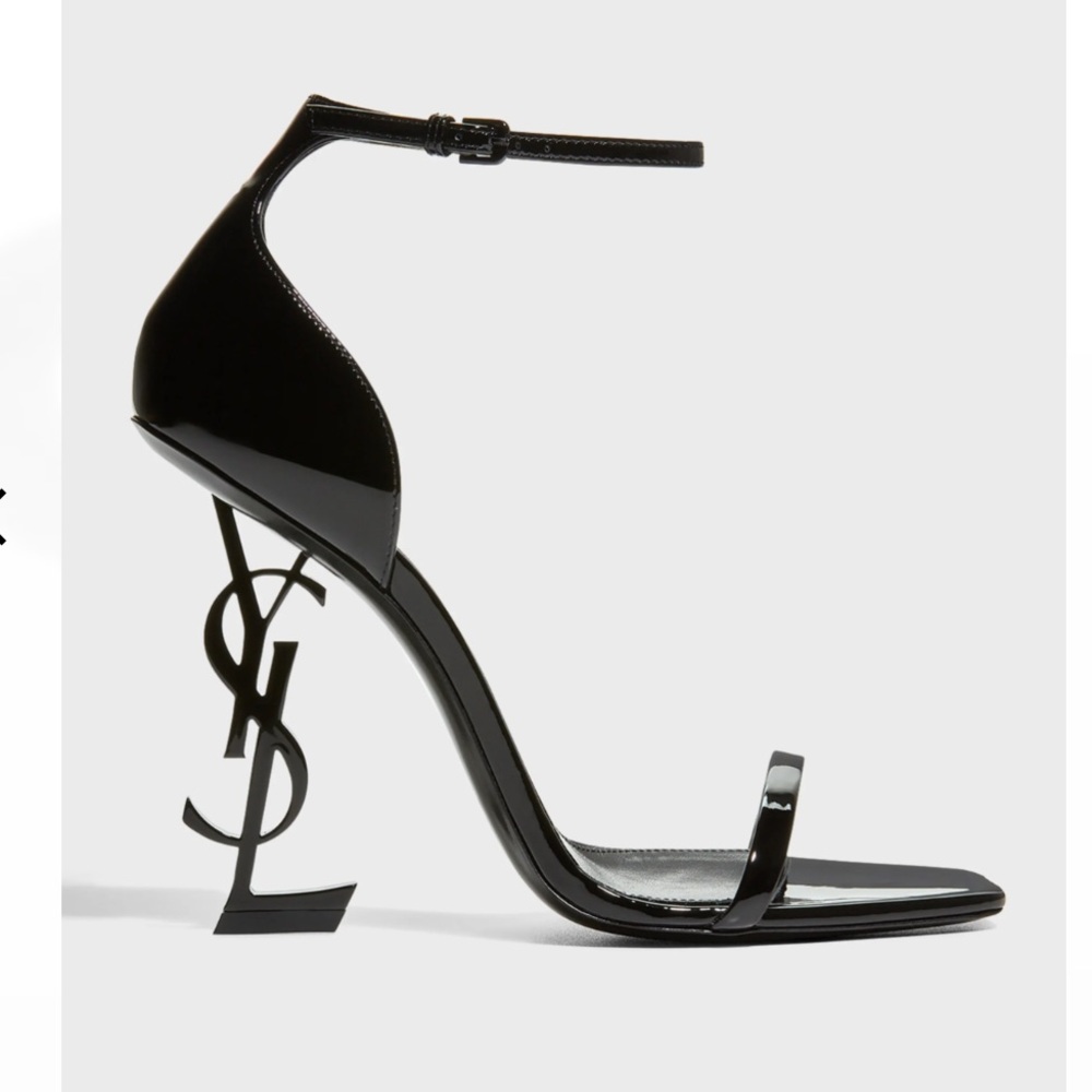 Yves Saint Laurent Opyum YSL Logo-Heel Sandals with Black Hardware - Size 35